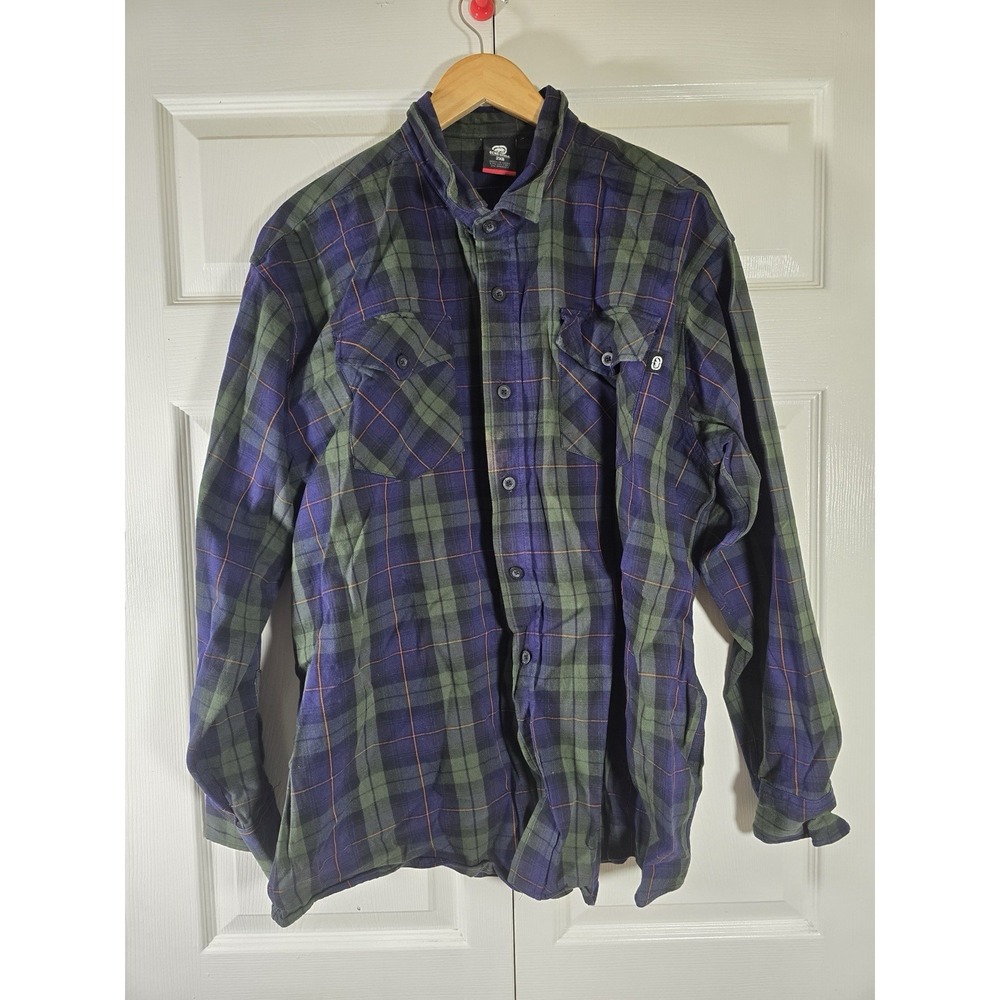 Ecko unltd 2 front pocket LS plaid casual shirt men 2XB cotton spandex